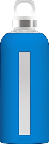 Sigg - Botella de agua Star - Sin BPA, botella de vidrio a prueba de fugas, antigolpes - Funda de silicona antideslizante - Diseñada en Suiza - Azul