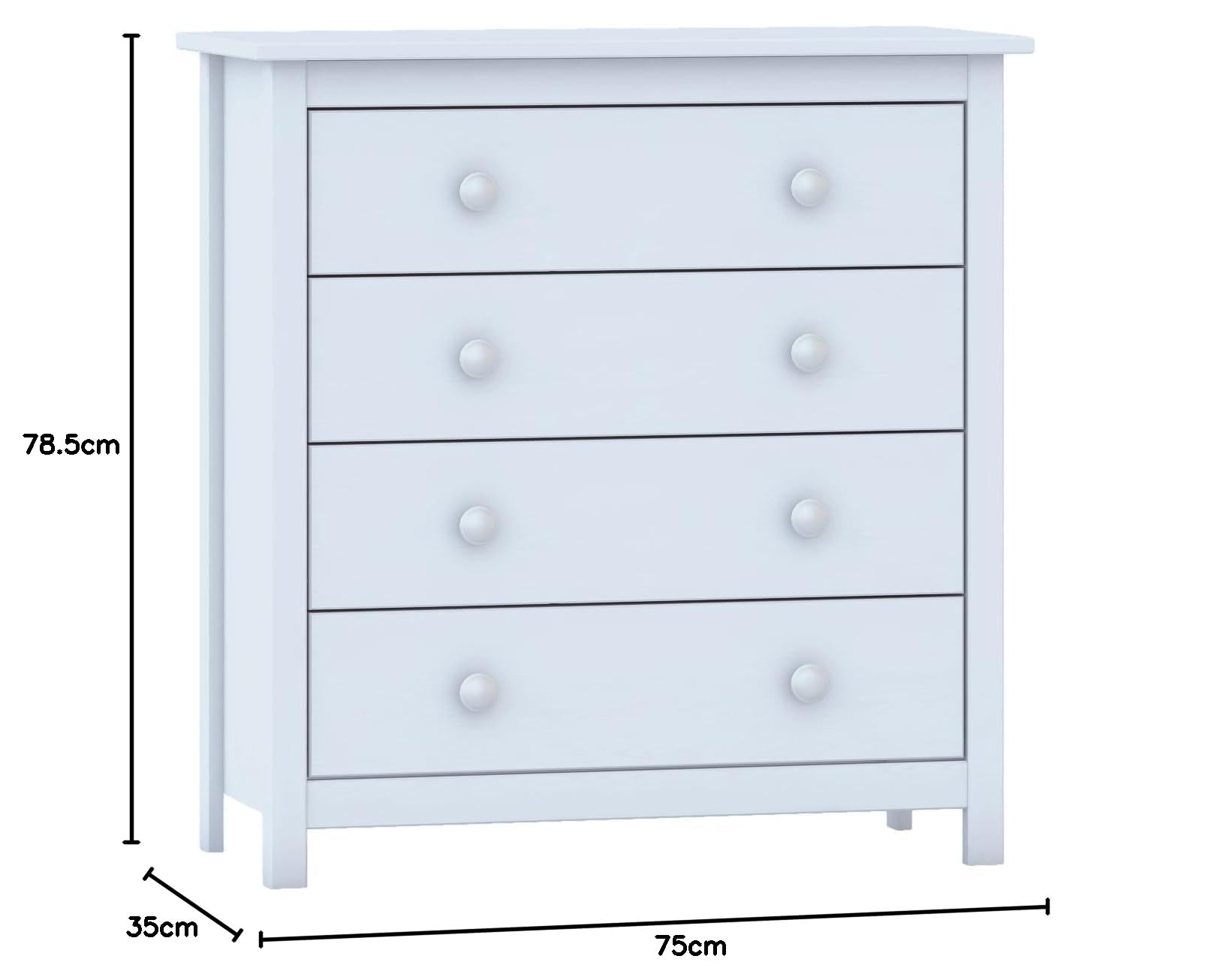 Cómoda Tabac de Madera Maciza de Pino Natural Blanco Lavado – 4 Cajones – Cajonera Dormitorio y Salón – Mueble Auxiliar de Almacenaje – 78,5x75x35 cm – Serie Alme – Robusta y Duradera