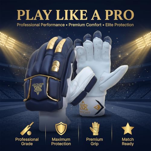 Image of Whitedot Quetzal Lovlon Cricket Batting Gloves, Navy Blue, Suitable for Professional Players (Youth /Medium, Right)