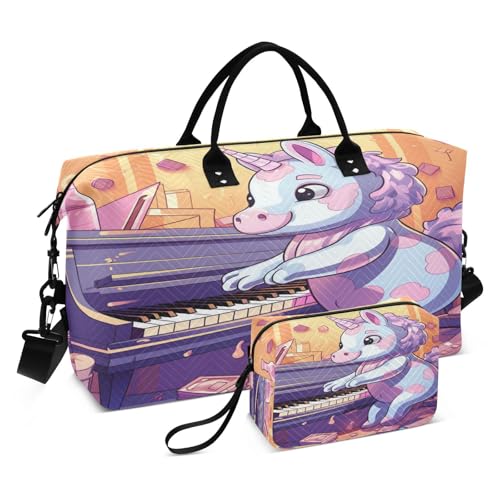 Purple Cute Unicorn Sports Swim Gym Bag Weekender Duffel Travel Bags Handbag with Makeup Storage Bag for Girls Men