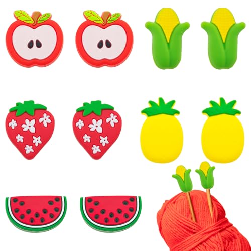 Image of Capiant 10 Pack Cute Fruit Knitting Needle Point Protectors, Knitting Needle Stoppers, Silicone Needle Point Protectors Knitting Accessories and Supplies Knitting Tools