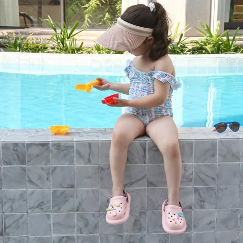 Straw Sun Visors Hats for Kids Embroidered Boys and Girls Wide Brim Roll Up Ponytail Open Top Cap3