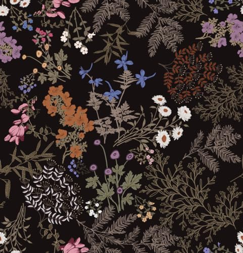 Peel and Stick Wallpaper Black Floral Wallpaper Dark Floral Leaf ...