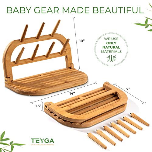 Teyga Baby Bottle Drying Rack - Indestructible Bamboo Baby Bottle Rack Dryer, Pro-Earth Baby Bottle Holder & Baby Bottle Dryer Rack, Use As A Travel Baby Bottle Cleaning Kit As A Baby Bottle Organizer #TOP4