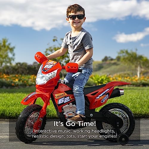 Best Choice Products Kids 6V Ride On Motorcycle w/Treaded Tires, Working Headlights, 2mph Top Speed, Training Wheels, Realistic Sounds, Music, Battery Charger - Red - Image 4