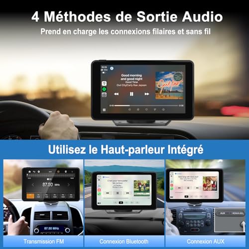 CarPlay Voiture, Portable Autoradio CarPlay & Android Auto sans Fil, Stéréo de Voiture 7 Pouces Écran Tactile avec GPS Navigation, Contrôle Vocal, Bluetooth Appels avec Mains Libres, FM, MirrorLink – vue 5