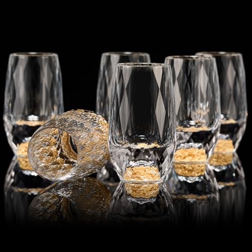 Image of DUJUST Shot Glasses with Diamond Design (1.5oz), Crystal Shot Glass Set Decorated with 24K Gold Leaf Flakes, Luxury Shot Cups, BPA-Free & Lead-Free, Perfect for Decor & Collection - 6 pcs