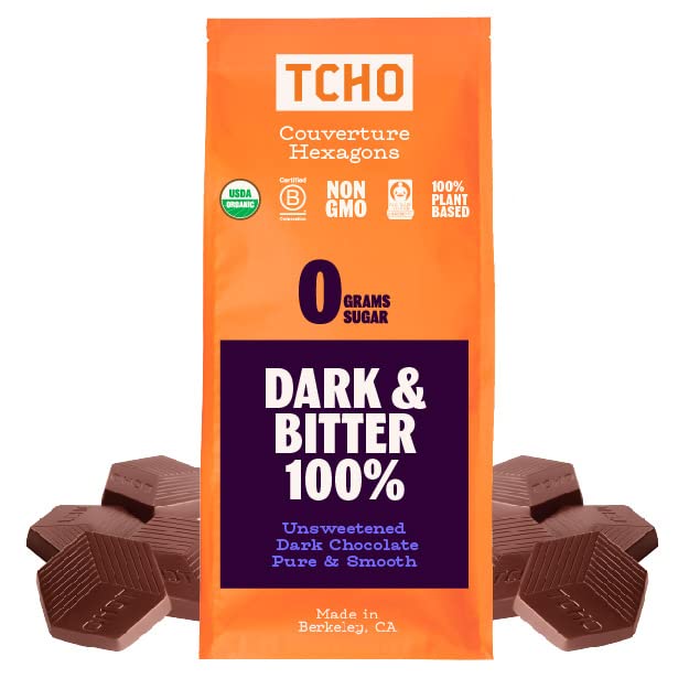 TCHO Dark & Bitter 100% Unsweetened Dark Chocolate Baking Couvertures (6.6lb Bag) | Organic & Fair Trade Certified | Non GMO, Non-Dairy, Vegan, Soy Free