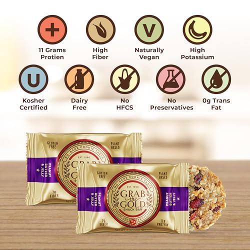 Image of Grab The Gold Cranberries Peanut Butter & Jelly Protein Snack Bars | 11g Plant-Based Protein Bars with Organic Oats, Whole Food Nutrition | Gluten-Free, Vegan, High-Fiber | 14 Bars Amazon Exclusive, Made in USA