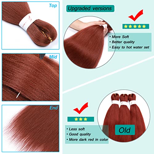 Dark Ginger Braiding Hair Pre Stretched 30 Inch 350 Braiding Hair Pre Stretched Copper Braiding Hair Extensions 8 Packs Easy Braid Natural Hot Water Setting Braiding Hair Soft Yaki Braiding Hair (30 Inch (Pack Of 3), Dark Ginger#) #TOP4