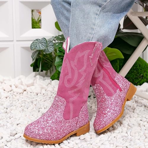 IWIHMIV Little Girl Cowboy Boots Toddler Western Boots Dress Up Mid Calf Glitter Boots Toddler Cowboy Boot Western Riding Shoes2
