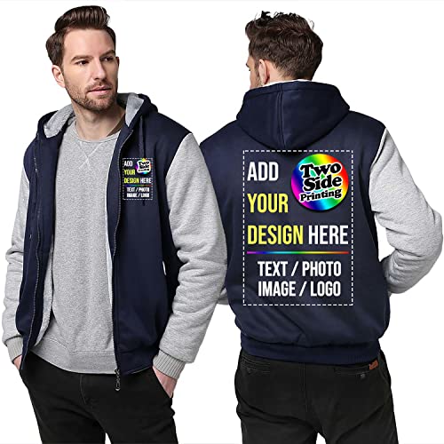 Custom Fleece Hooded Jacket Design Your Own 2 Side Print Front Back Thick Winter Warm Thermal Zip up Hoodie