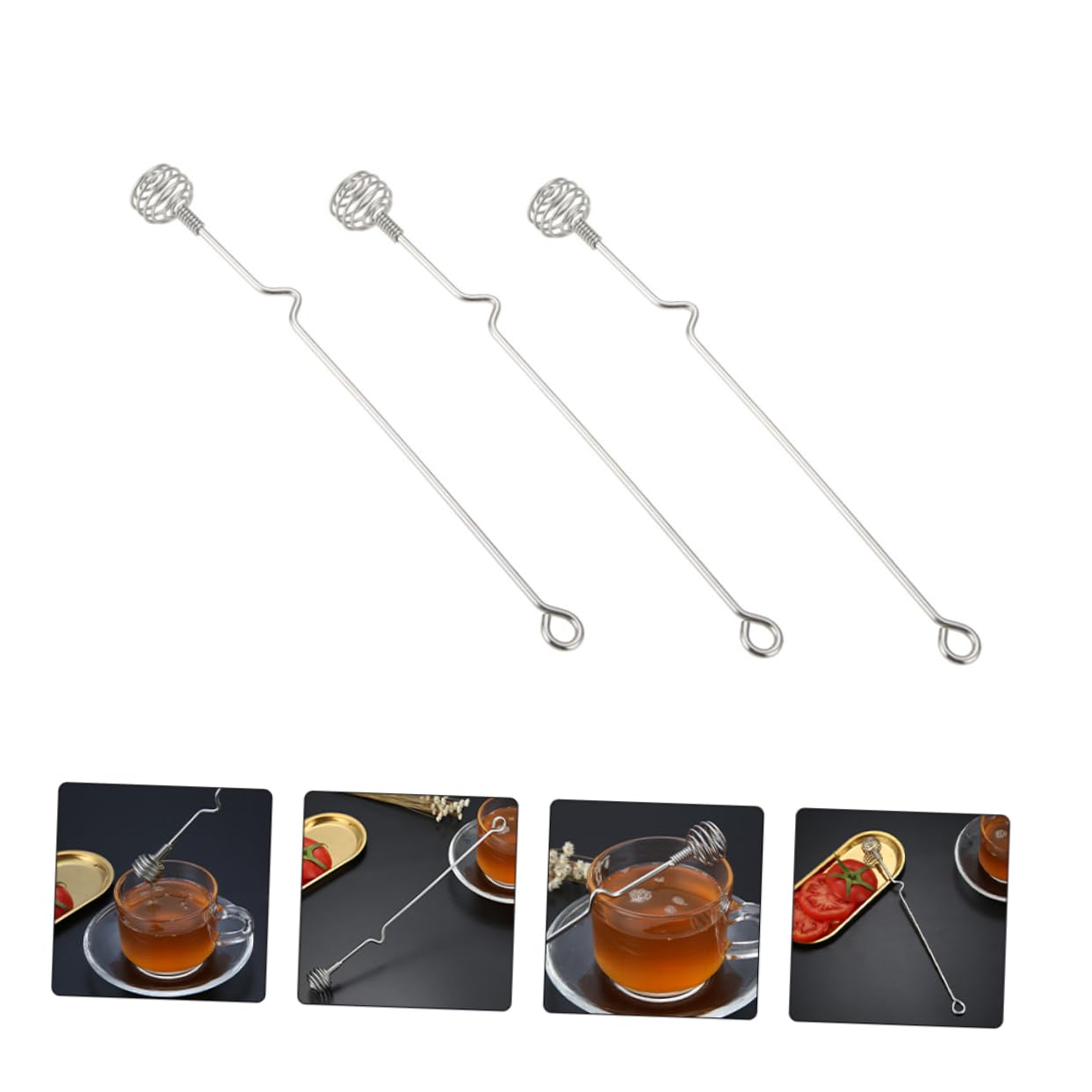 HOLIDYOYO 3pcs Stirring Rod Creme De Menthe Syrup Stirrer Coffee Stir Sticks Honey Spoons Syrup Dipper Stick Server Coffee Mixer Wand Honey Drizzle Stick Silver Stainless Steel re-usable