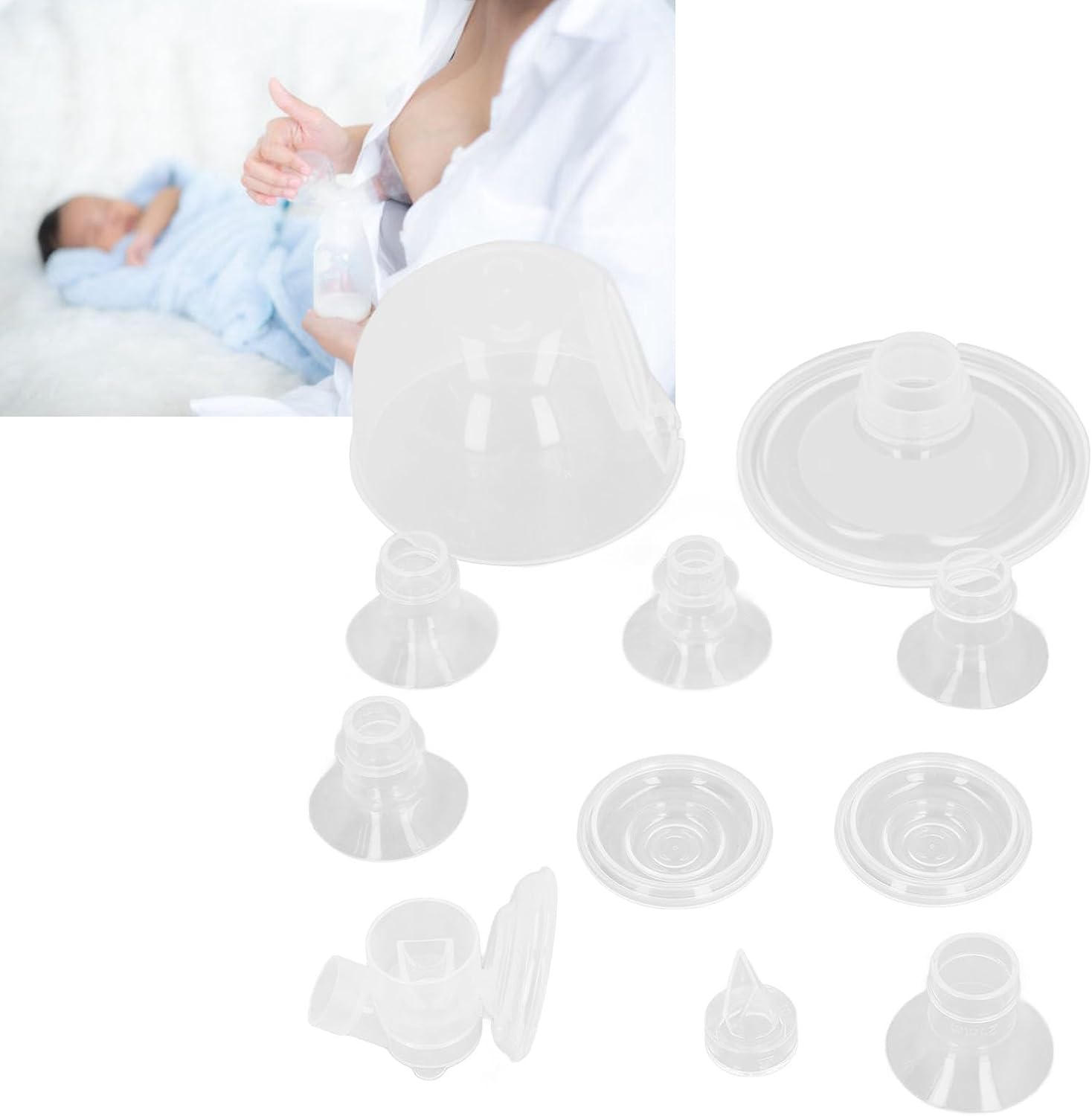 Wearable Breast Pump Flange Inserts, Silicone Breast Pump Flange Inserts Kit, 13mm 15mm 17mm 19mm 21mm Flange Inserts with Duckbill Valve and Connector, Compatible for S9 S10 S12 B