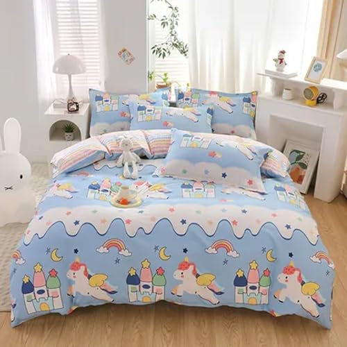 Image of Filymore Star Unicorn Double bedsheet for Girls Kid bedsheet for King Size Bed 240 TC Microfiber Soft Cartoon bedcover for Kids Room (90x90 Inches)(SkyBlue and White)
