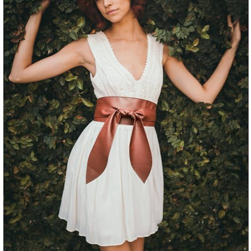 Woman's Wide PU Leather Obi Belt - Self Tie Cinch Wrap Around Bowknot Waistband - Mixed Color for Dress - Thumbnail 2