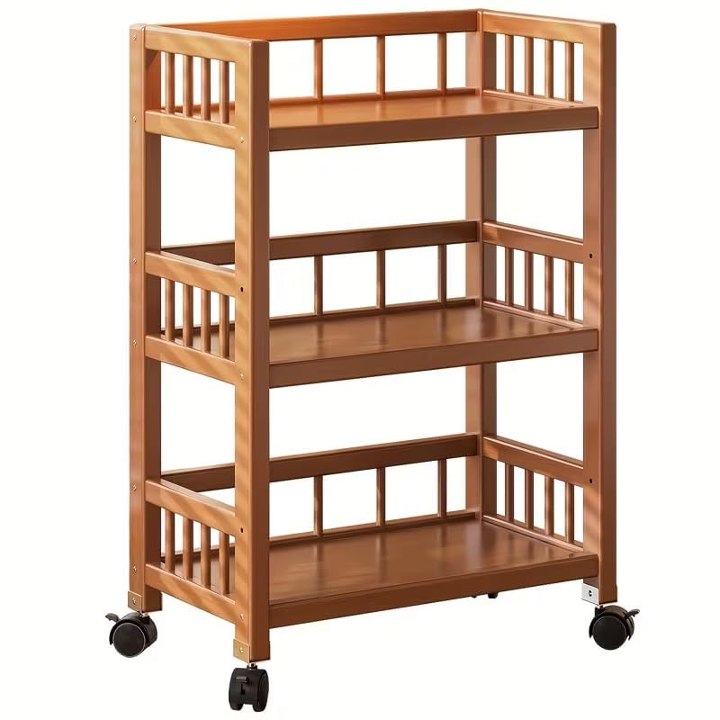 GREENSAPPIRE 3-Tier Bamboo Rolling Storage Cart with 360° Swivel Wheels, Mobile Kitchen and Coffee Bar Cart, Multi-Purpose Utility Trolley Organizer for Kitchen, Living Room, Bathroom or Office