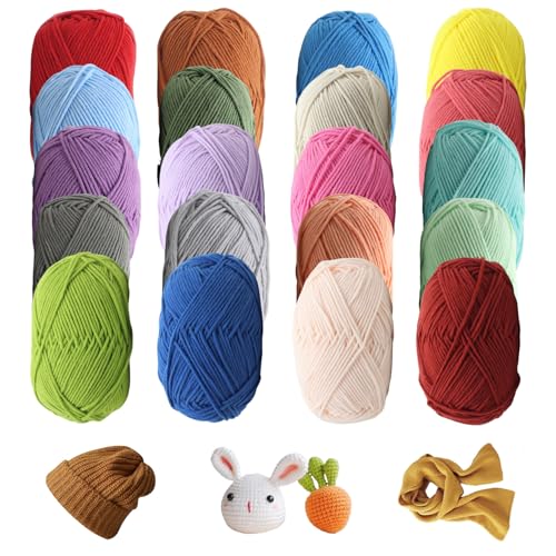 Hilo de algodón para crocheting de 20 piezas multicolor de algodón de leche para bufanda y tejer 3