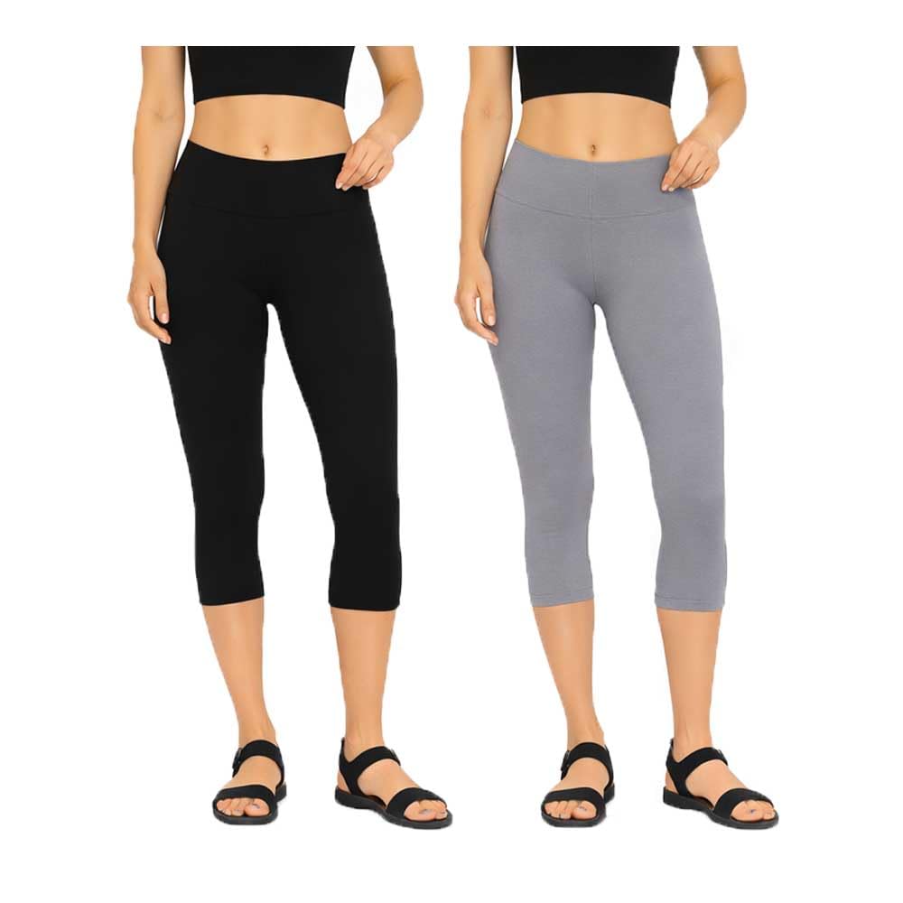 brand flex Womens Casual Regular Wear 3/4th Capri for Girls Pack Of 2 (Black, Grey)-picture-38