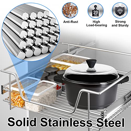 SAILUN Pull-Out Wire Baskets 600mm Wide Cabinet Slide Out Wire Storage Drawers for Kitchen, Pantry, Bathroom Cabinets, Base Larder Organiser Size: 570 * 440 * 140mm Silver Set of 2 (600mm) - Image 5