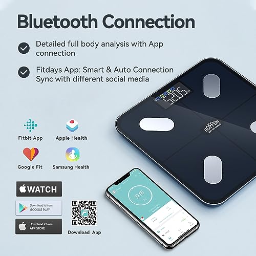 Image of Hoffen (Made in India) Smart Electronic Digital Weight Machine for Body Weight, Fitness Composition Monitor, Fat analyzer Weighing scale With Free Bluetooth APP, 2 Years Warranty HO 36 APP
