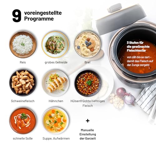Lauben 5000AT Pressure Cooker 5 l 9 Programmi Multicooker Libro Cottura Regolazione Manuale Controllo Valvola - immagine 5