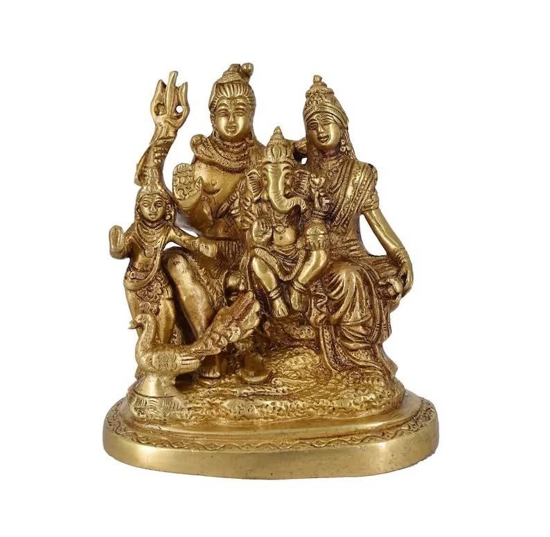 Image of Brass Lord Shiva Family Statue 1.25kg Lord Shiva Parvati Kartikeya and Ganesha Murti Shiv Family Parivar Idol Statue for Home Decor Mandir Temple Gift Showpiece (Design 6)