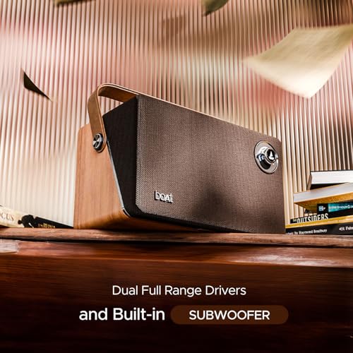 Image of Boat Stone Majestic Bluetooth Speaker w / 90W Signature Sound, 6 Hours Playtime, Dual Full Range Drivers + Built-in Subwoofer, Dual EQ Modes: Movies & Music(Vintage Brown)