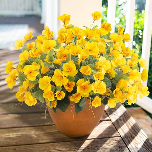 Hoppwodd Hibiscus Artificial Flowers for Outdoors Spring Decoration, 6 Bundles Faux Silk Flowers UV Resistant Look Real Artificial Tropical Flower Fake Plants for Outside Planter Porch Patio, Yellow