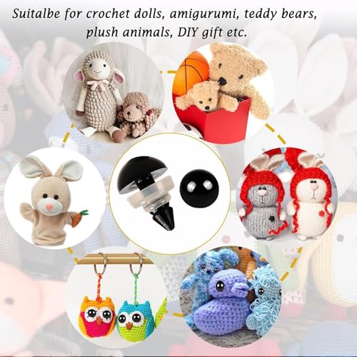 Image of DAZZLIQ 100pcs Safety Eyes for Crochet Stuffed Crochet Eyes with Washers Available Sizes 6mm, 8mm, 9mm, 10mm,12mm Plastic Black Crochet Eyes for Teddy Bear Crochet Toy Stuffed Doll Plush Animal