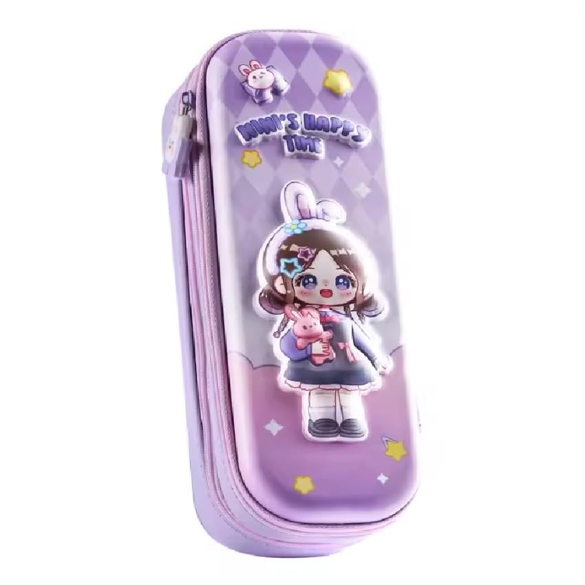 Image of Parshya Pencil Case Double Layer 3D Cute Pencil Pouch Aesthetic Pencil Case for Girls Large Capacity Pen Pencil Pouch Multifunctional Stationery Organizer for School(Happy Time Mini Purple)