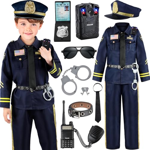 Joycover Police Costume for Kids, Police Officer Costume for Boys & Girls with Uniform and Accessories, Halloween Costumes for Kids Boys, Toddler Dress Up Cop Outfit Set for Halloween Career Day S