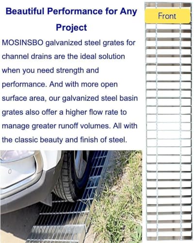 Image of Galvanized Steel Drain Grate, Driveway Channel Cover 40x8 in