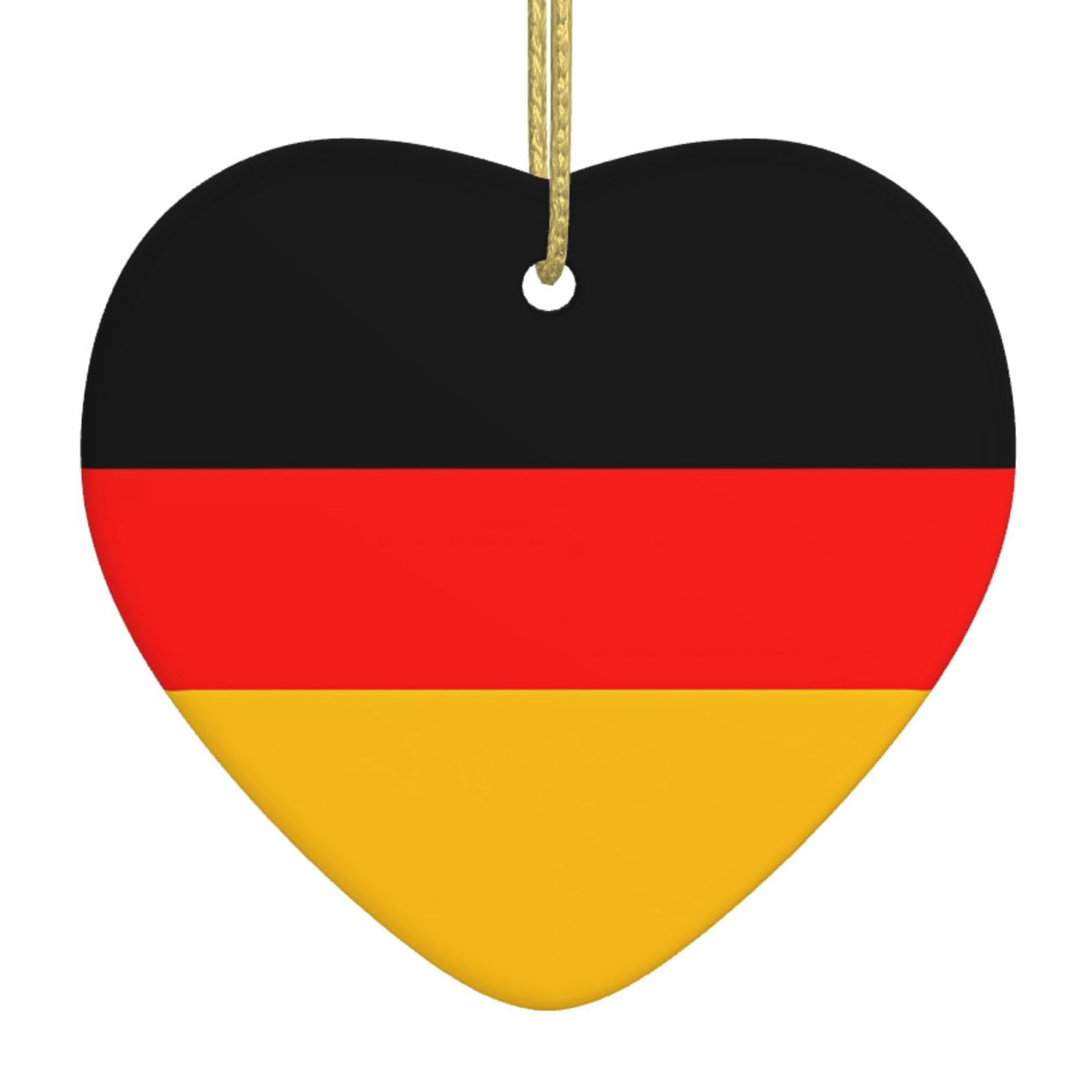 Germany Flag Ceramic Christmas Heart Pendant with Silk Thread, Christmas Tree Home Decoration