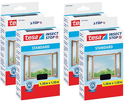 Tesa Fliegengitter für Standard-Fenster, weiß, leicht, 1,5 m x 1,8 m, 1,3m:1,5m / 4er Pack, 1