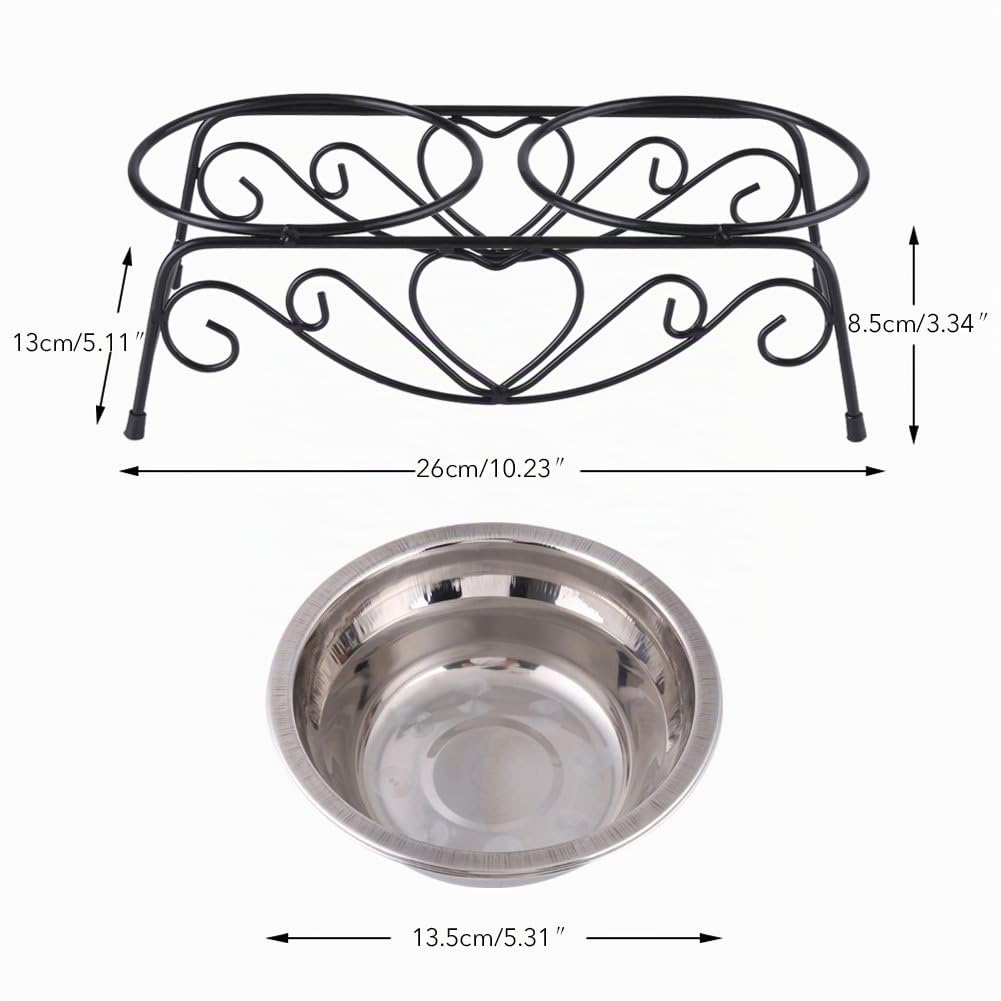 Yosoo Ciotola Doppia con Supporto Retro - in Acciaio Inox per Animale Domestico Cane Gatto Alimentatore, con Gommini Antiscivolo, 13,5cm, Argento