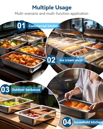 Image of ZeroPone 6 Pack Hotel Pans 1 /3 Size 2.5 inch Deep Steam Table Pan | 22 Gauge Anti Jam Commercial Food Pans for Hotel, Party, Buffet, Catering Supplies