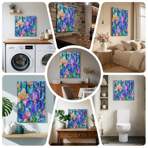 Botanical Flowers Wood Canvas Wall Art,Wall Decor for Bedroom Living Room Dining,Stained Glass Traditional Chic Pattern Canvas Prints Artwork Ready to Hang Home Decor,Housewarming Gift 18''x24'' - Image 8