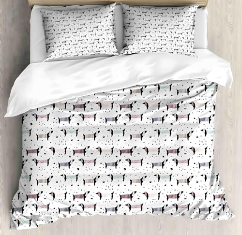 Funda Nordica Cama 90 Perro 3 Piezas Juego de Ropa de Cama de Microfibra para Niños Niñas, Funda de Edredón 150x220 cm con Cremallera y 2 Funda de Almohada 50x75 cm