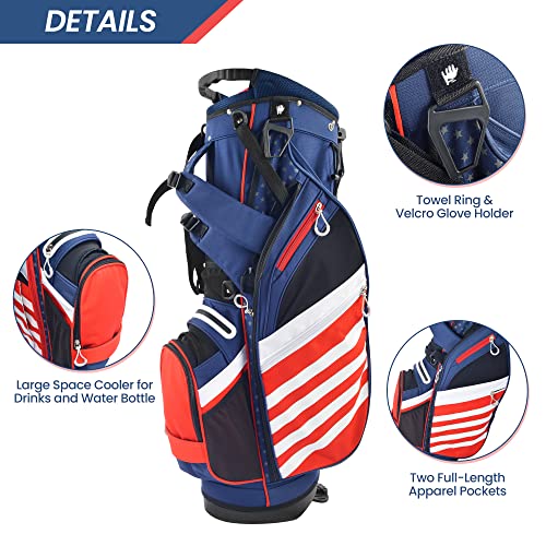 BOBOPRO Golf Stand Bag, Lightweight 14 Way Top Dividers Golf Carry Bag with 8 Pockets, USA Stars & Stripes Golf Bag for Golf Club Golf Cart for Men & Women