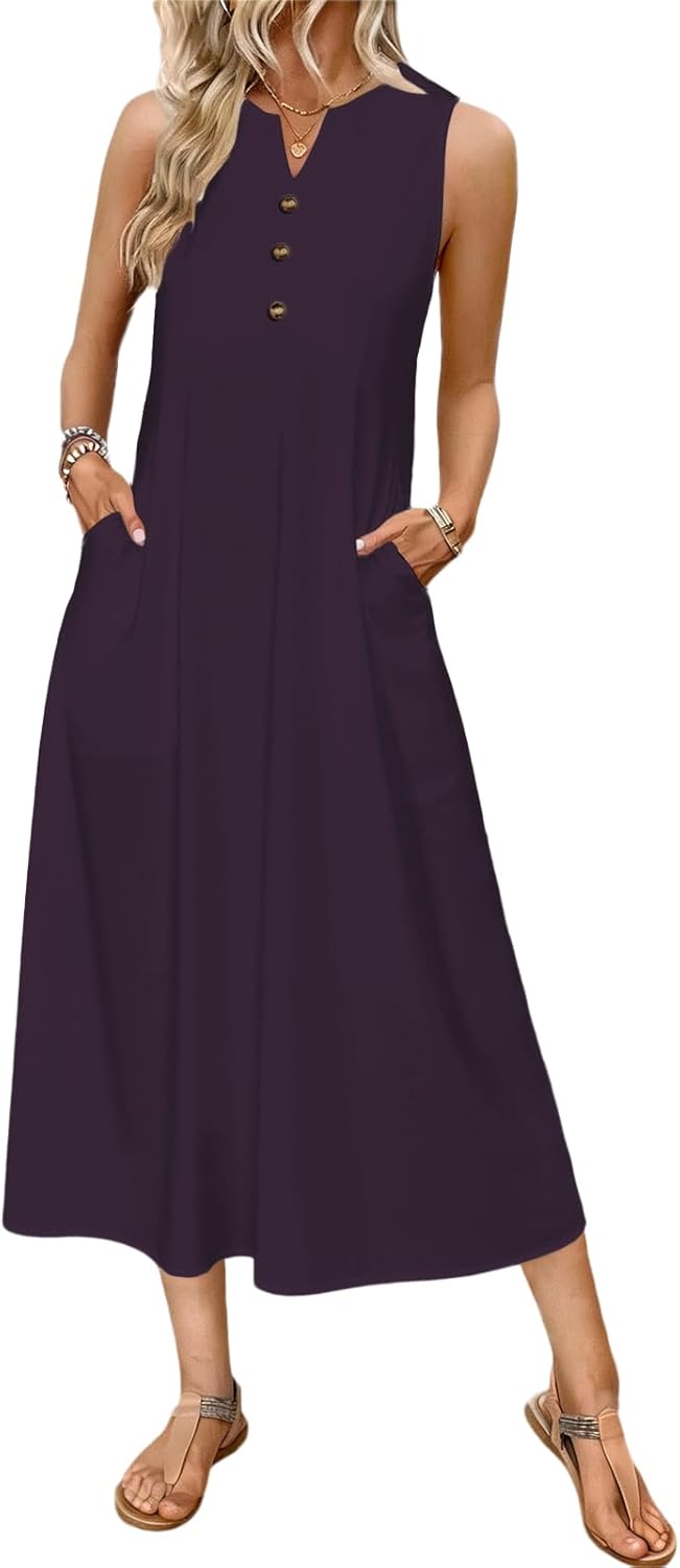 Womens Floral Print Maxi Dress Summer Sleeveless Lightweight Beach Cover Up Sundress Casual Maternity Dresses