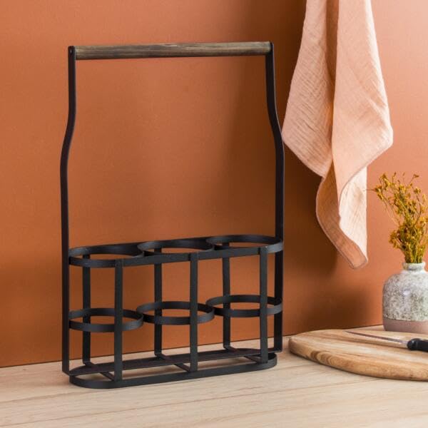 EMINZA Porte-Bouteilles Bois et métal 3 Compartiments (H41 cm) Aaron Noir