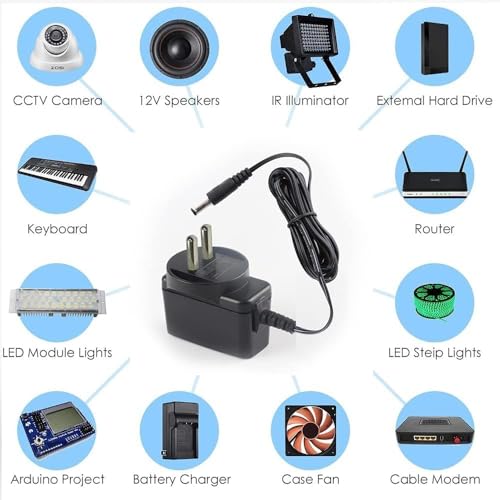 Image of 12V 2A DC Power Supply Adapter for LED Strip, CCTV Camera, Setup Box, Broadband, Routers, NVR, (Max 24W) (1.5 mtr Cable)