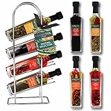 Kimm & Miller Italian Olive Oil & Vinegar Gift Set – Cooking Gifts for Men & Women – Includes Mini Olive Oil, Balsamic and Chilli & Aroma Infused Dipping Oils with Metal Rack - (4 x 45ml)