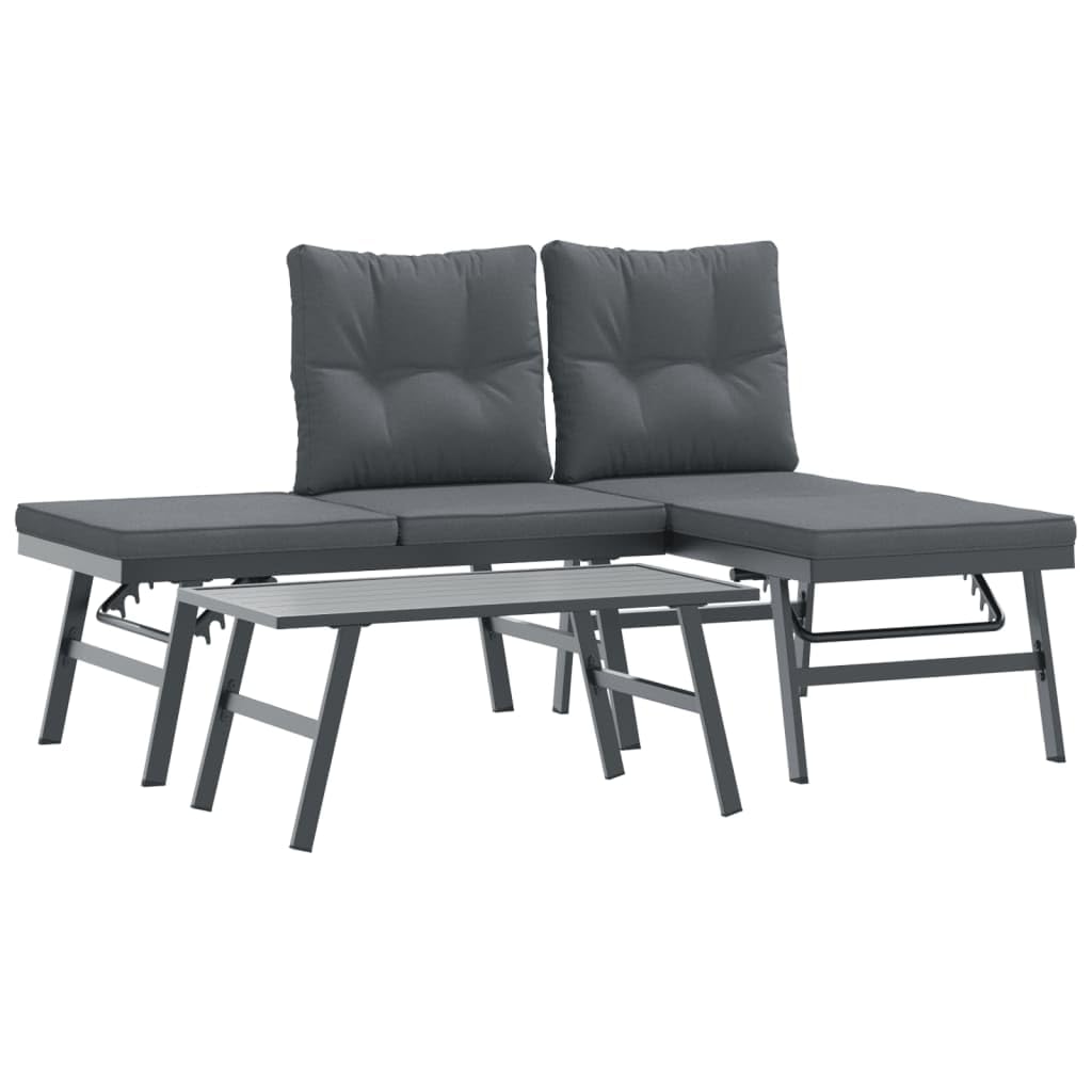 Canapé inclinable à 3 compartiments et table en acier noir pour maximiser le confort de terrasse