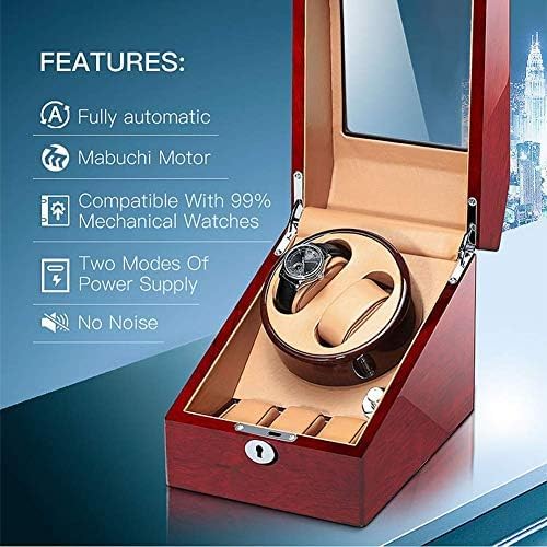FENOKD Mechanical Watch Shaker Automatic Watch Winder 2+3 Wood Shell Piano Paint Exterior with Display Window AC Adapter and Battery Powered Silent Motor