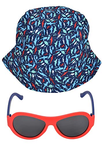 Baby Boys and Toddlers Aviator Sunglasses and Summer Hat Sea Creature Beach Wear Set, Blue, Ages 0-3 Years