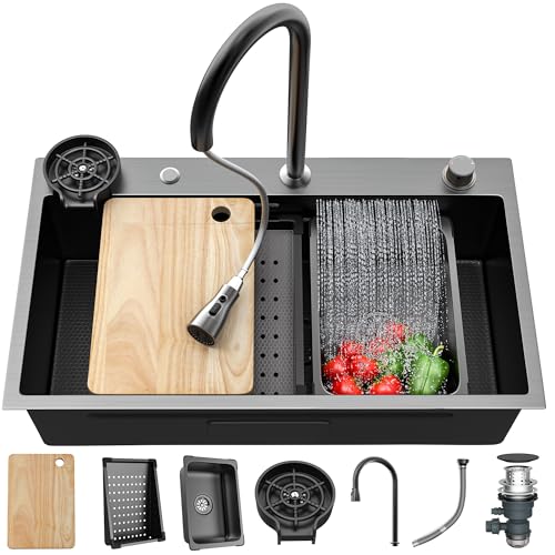 YITAHOME Black Waterfall Kitchen Sink Workstation