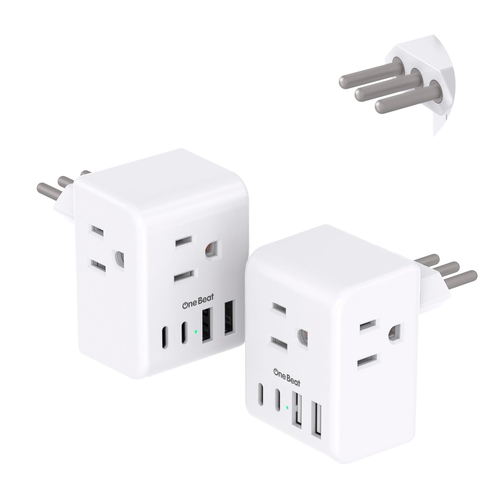 2 Pack US to Italy Travel Plug Adapter, One Beat Type L Power Adapter | 3 Outlets 4 USB Ports(2USB C), 3 Prong Grounded Outlet Adaptor, Travel Plug Converter for USA to Italy Chile Uruguay Italian