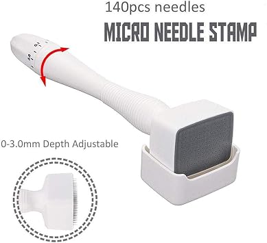 Microneedle Stamp, Derma Stamp Adjustable 0-3mm 140 Titanium Needles Professional Dermastamp for Skin, Eyebrow and Scalp Care